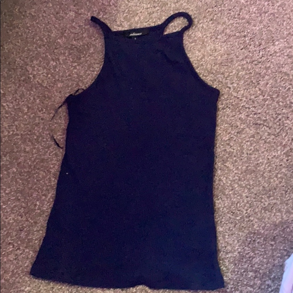 dark blue long halter top